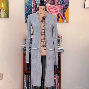 Spiritual Gangster Grey Open Front Duster Cardigan with Gold Trim Size Small